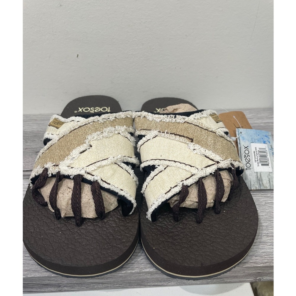 ToeSox Bohemian Yoga Mat Sandals Womens 6 Sand Boho Five Toe‎ Slide SBFSANWB6